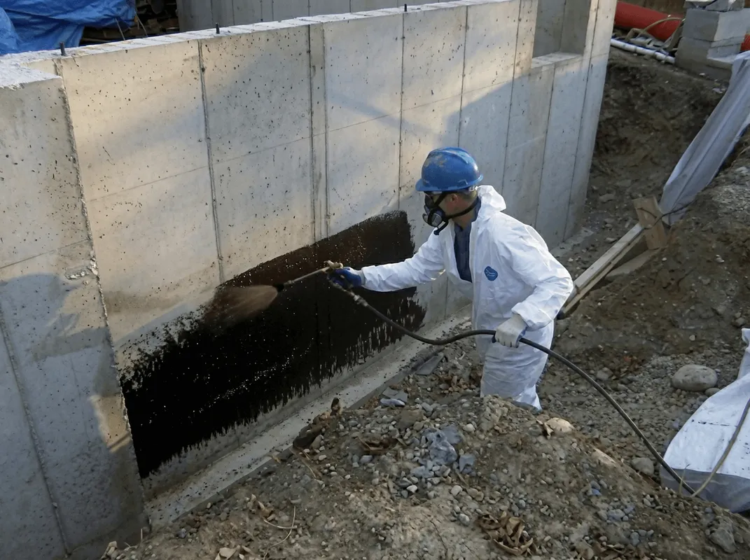 Professional waterproofing the exterior walls of the basement in Boca Raton, FL