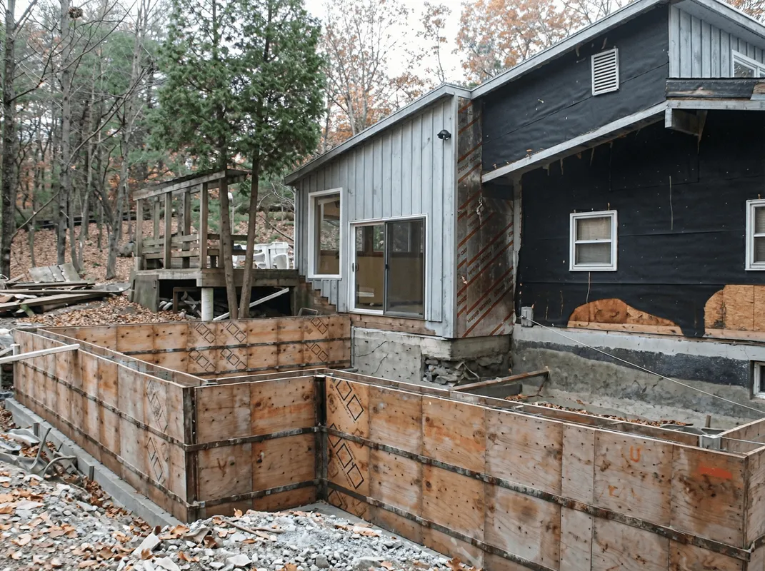 Prepared site with foundation forms for home remodeling and addition project in Boca Raton, FL